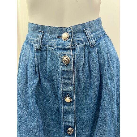 vintage 80s cherokee denim skirt / Pleat A-line Denim Prairie Skirt/ size small - Picture 4 of 9